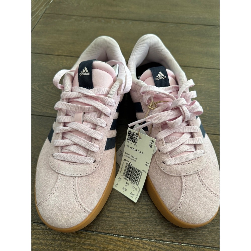 Adidas VL Court 3.0 Women 6 Clear Pink Legend Ink Gum Suede Sneakers NWT JP7629
